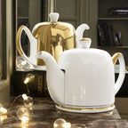SALAM OR Theiere salam 4 tasses corps blanc et or cloche blanche